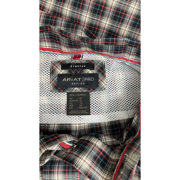 Ariat Western Shirt Plaid Stretch Pro Series Button Vented White Red Blue Men XL - Picture 7 of 11